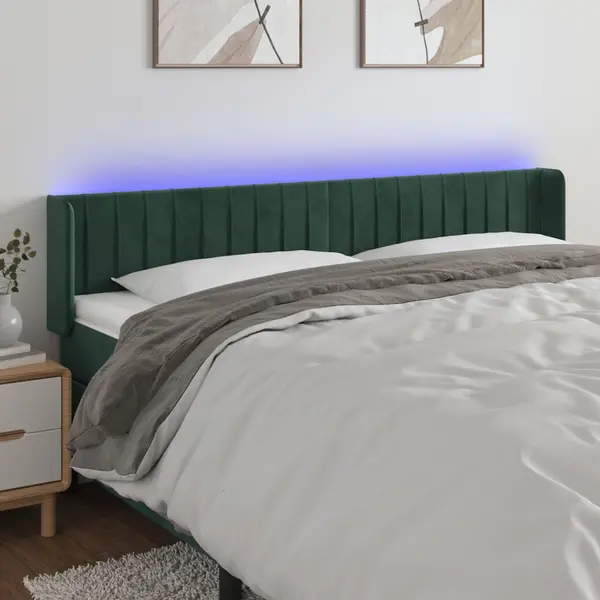 Gossi tablie de pat cu led, verde inchis, 163x16x78/88 cm, catifea