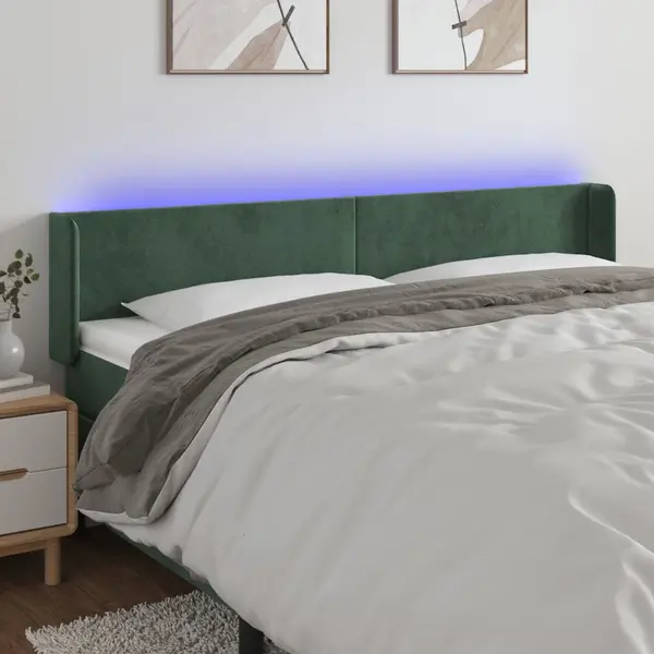 Gossi tablie de pat cu led, verde inchis, 163x16x78/88 cm, catifea