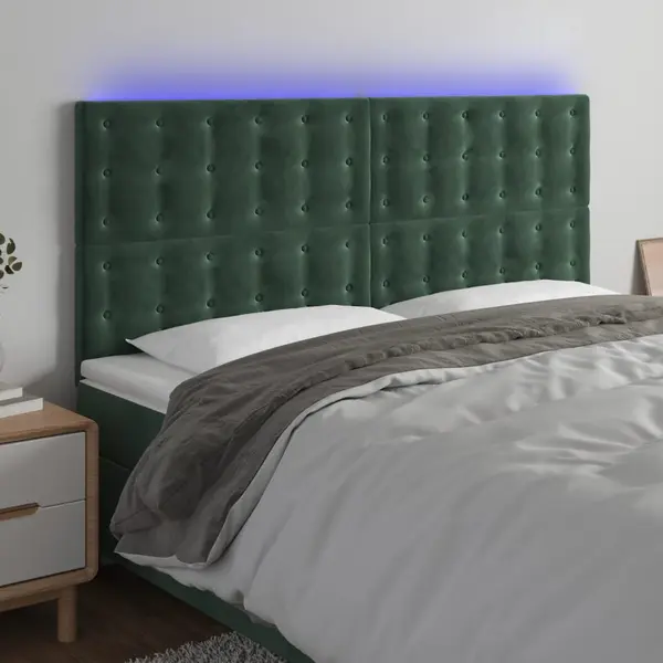 Gossi tablie de pat cu led, verde inchis, 180x5x118/128 cm, catifea