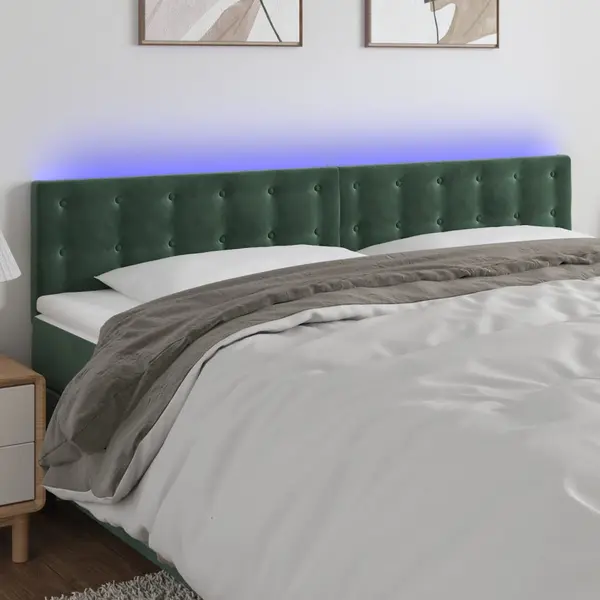 Gossi tablie de pat cu led, verde inchis, 180x5x78/88 cm, catifea