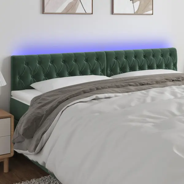 Gossi tablie de pat cu led, verde inchis, 180x7x78/88 cm, catifea