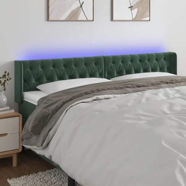 Gossi tablie de pat cu led, verde inchis, 183x16x78/88 cm, catifea
