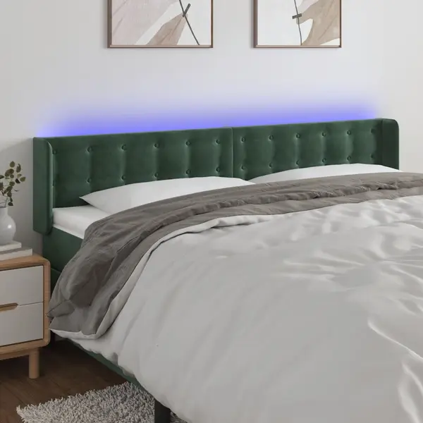 Gossi tablie de pat cu led, verde inchis, 183x16x78/88 cm, catifea