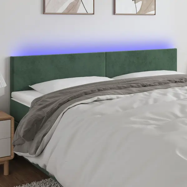 Gossi tablie de pat cu led, verde inchis, 200x5x78/88 cm, catifea