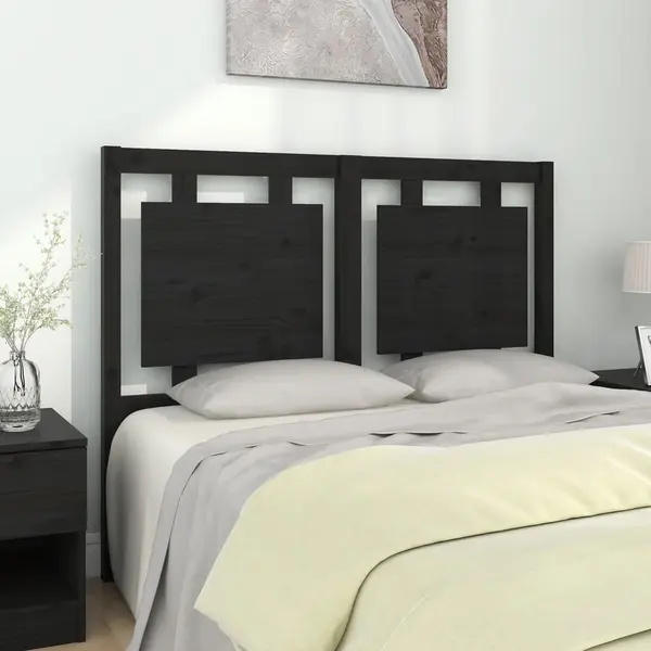 Gossi tablie de pat, negru, 125,5x4x100 cm, lemn masiv de pin