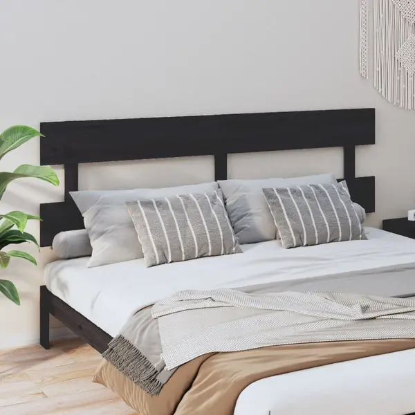 Gossi tablie de pat, negru, 204x3x81 cm, lemn masiv de pin