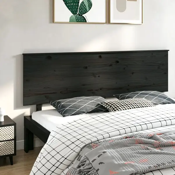 Gossi tablie de pat, negru, 204x6x82,5 cm, lemn masiv de pin