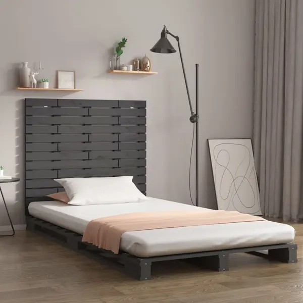 Gossi tablie de pat pentru perete, gri, 126x3x91,5 cm, lemn masiv pin