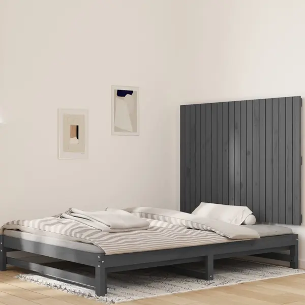 Gossi tablie de pat pentru perete, gri, 127,5x3x90 cm, lemn masiv pin