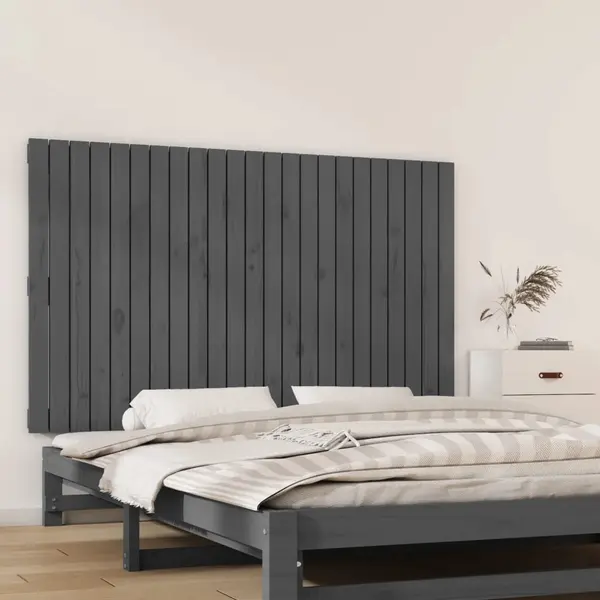 Gossi tablie de pat pentru perete, gri, 147x3x90 cm, lemn masiv pin
