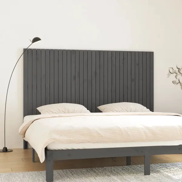 Gossi tablie de pat pentru perete, gri, 204x3x110 cm, lemn masiv pin