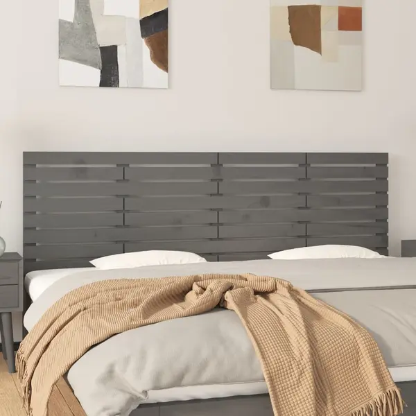 Gossi tablie de pat pentru perete, gri, 206x3x63 cm, lemn masiv pin
