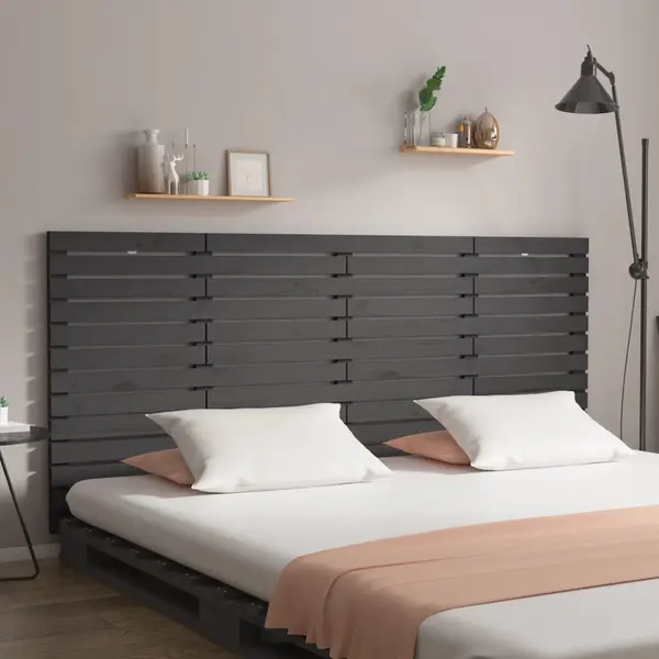 Gossi tablie de pat pentru perete, gri, 206x3x91,5 cm, lemn masiv pin
