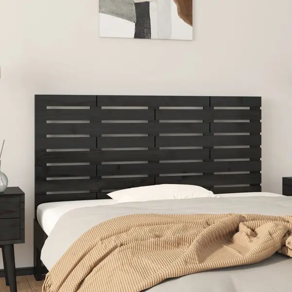 Gossi tablie de pat pentru perete, negru, 126x3x63 cm, lemn masiv pin