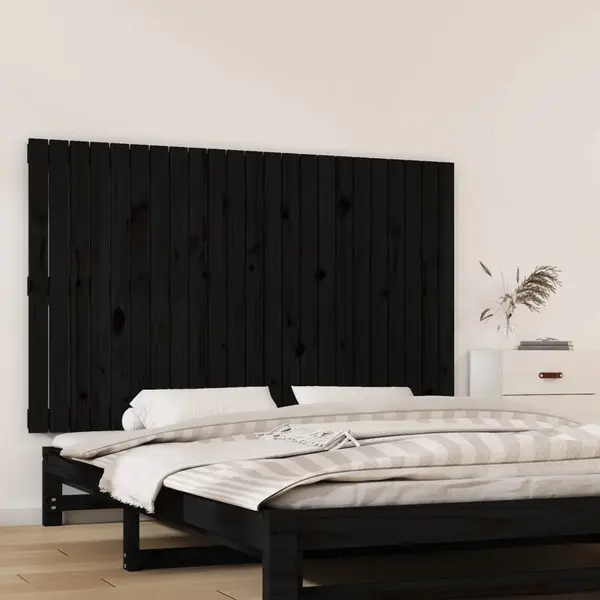 Gossi tablie de pat pentru perete, negru, 147x3x90 cm, lemn masiv pin