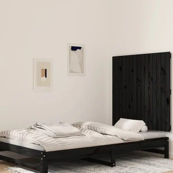 Gossi tablie de pat pentru perete, negru, 95,5x3x90cm, lemn masiv pin