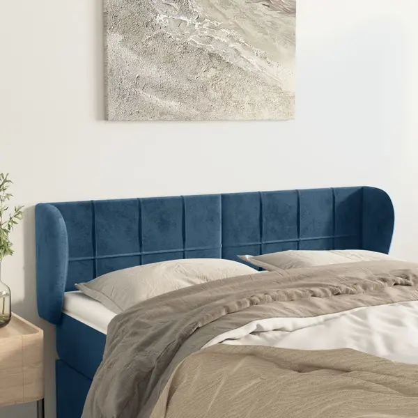 Gossi tablie pat cu aripioare albastru inchis 147x23x78/88 cm catifea