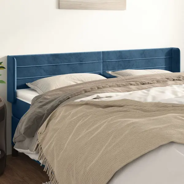Gossi tablie pat cu aripioare albastru inchis 163x16x78/88 cm catifea