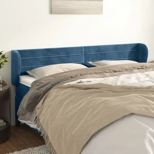 Gossi tablie pat cu aripioare albastru inchis 163x23x78/88 cm catifea