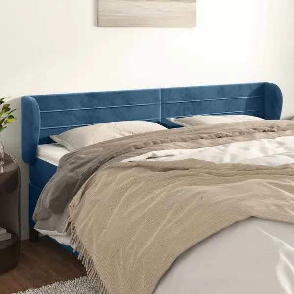 Gossi tablie pat cu aripioare albastru inchis 183x23x78/88 cm catifea