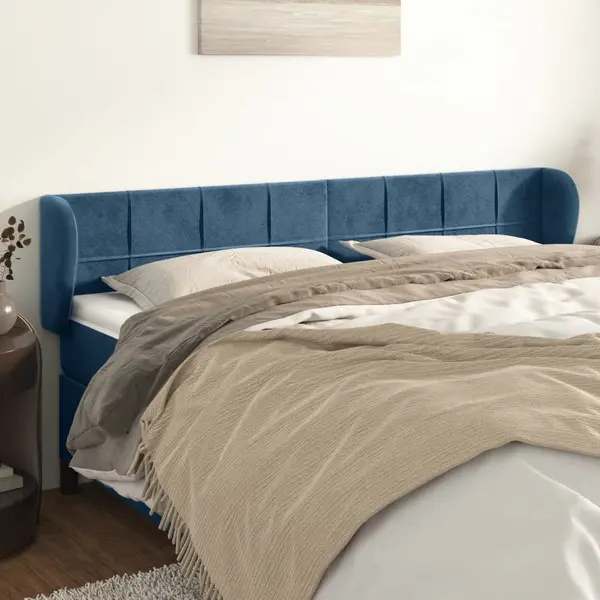 Gossi tablie pat cu aripioare albastru inchis 203x23x78/88 cm catifea