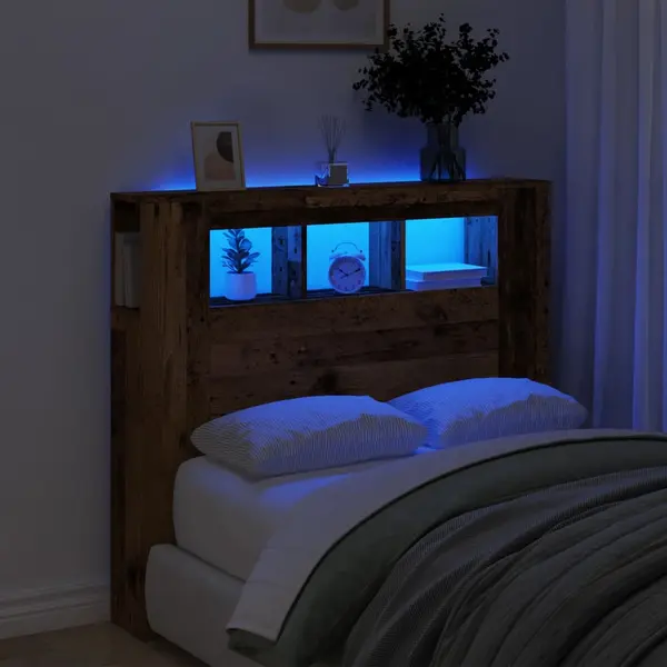 Gossi tablie pat cu led lemn vechi 120x18,5x103,5 cm lemn prelucrat