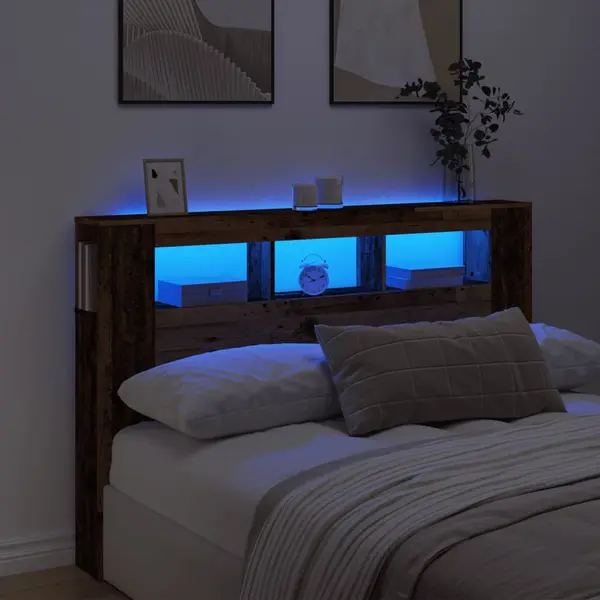 Gossi tablie pat cu led lemn vechi 160x18,5x103,5 cm lemn prelucrat