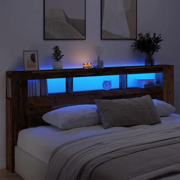 Gossi tablie pat cu led lemn vechi 220x18,5x103,5 cm lemn prelucrat