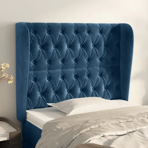 Gossi tablie pat cu urechi albastru inchis 103x23x118/128cm catifea