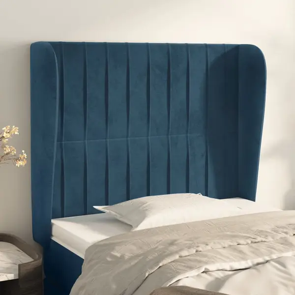 Gossi tablie pat cu urechi albastru inchis 103x23x118/128cm catifea