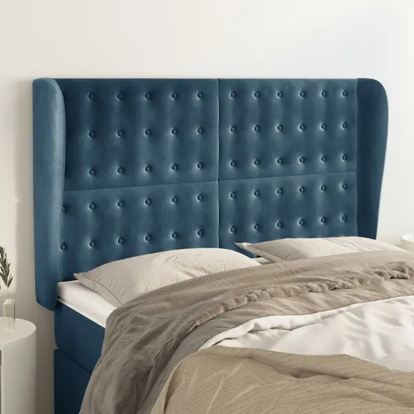 Gossi tablie pat cu urechi albastru inchis 147x23x118/128 cm catifea