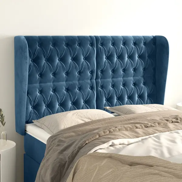 Gossi tablie pat cu urechi albastru inchis 163x23x118/128 cm catifea