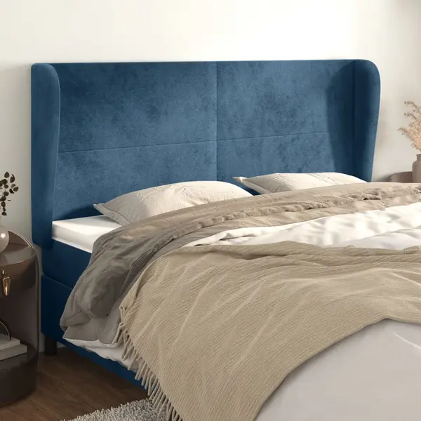 Gossi tablie pat cu urechi albastru inchis 183x23x118/128 cm catifea