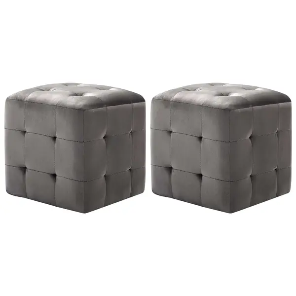 Gossi taburet, 2 buc., gri, 30 x 30 x 30 cm, tesatura din catifea