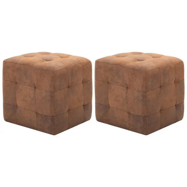 Gossi taburet, 2 buc., maro, 30x30x30 cm, piele intoarsa ecologica