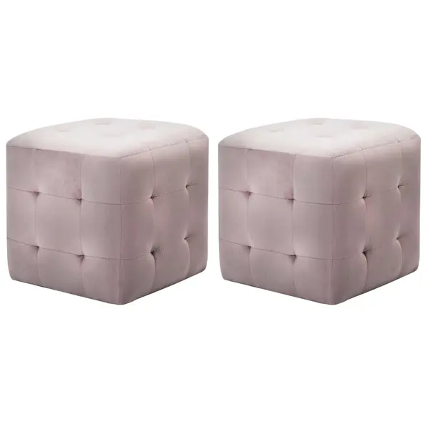 Gossi taburet, 2 buc., roz, 30 x 30 x 30 cm, tesatura din catifea