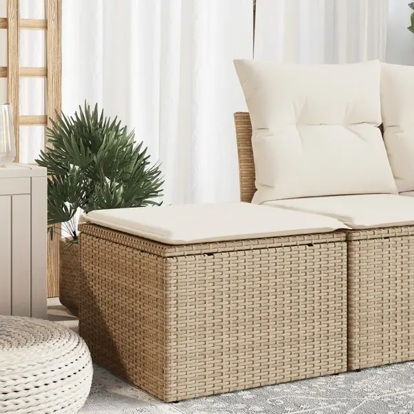 Gossi taburet de gradina cu perna, bej, 55x55x37 cm, poliratan