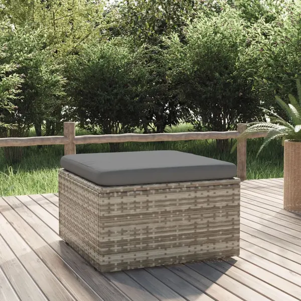 Gossi taburet de gradina cu perna, gri, 55x55x30 cm, poliratan