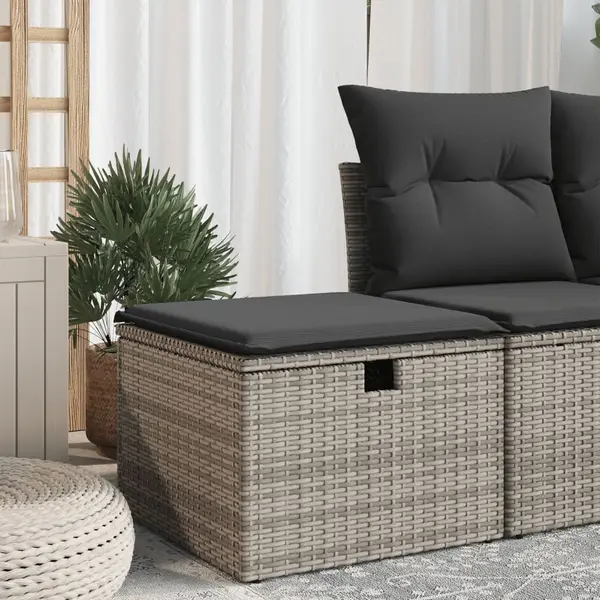 Gossi taburet de gradina cu perna, gri, 55x55x37 cm, poliratan