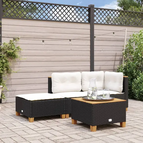 Gossi taburet de gradina cu perna, negru, 63,5x56x32 cm, poliratan