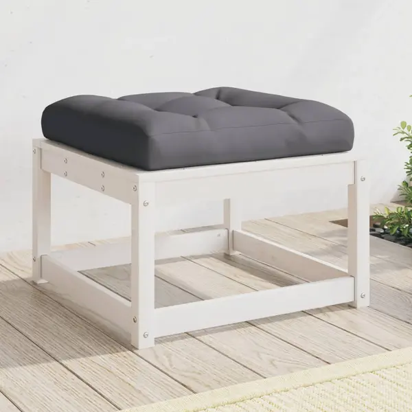 Gossi taburet de gradina cu perne, alb, lemn masiv de pin