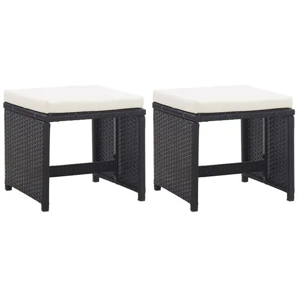 Gossi taburete de gradina cu perne, 2 buc., negru, poliratan