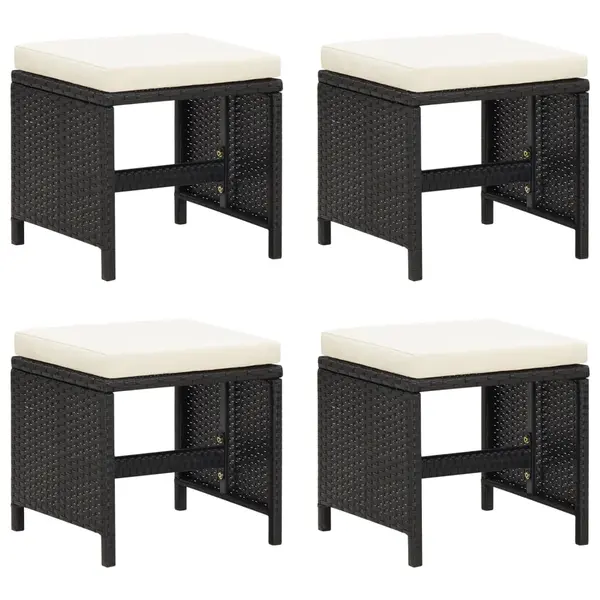 Gossi taburete de gradina cu perne, 4 buc., negru, poliratan