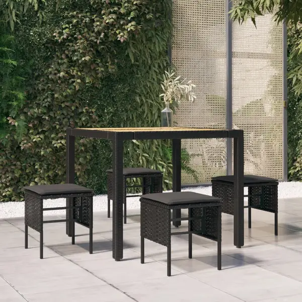 Gossi taburete de gradina cu perne, 4 buc, negru, poliratan