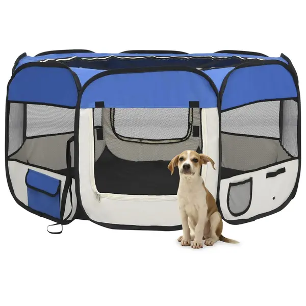 Gossi tarc caini pliabil cu sac de transport, albastru, 125x125x61 cm