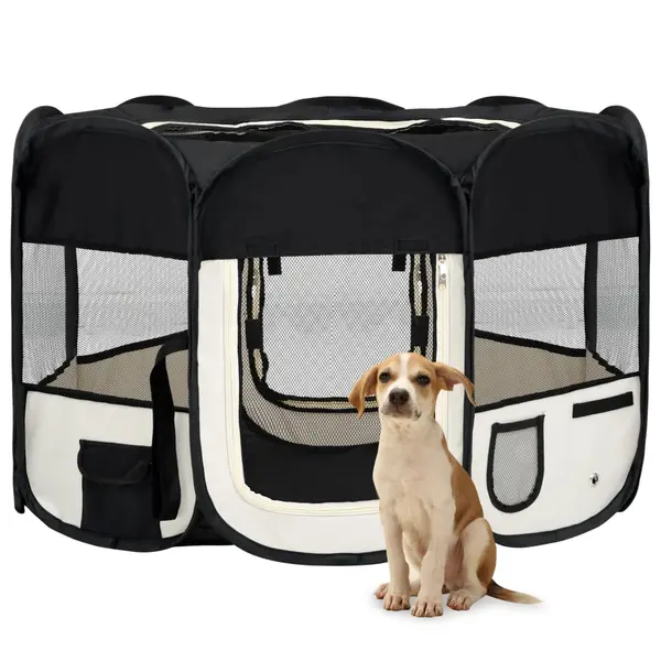 Gossi tarc de caini pliabil cu sac de transport, negru, 110x110x58 cm