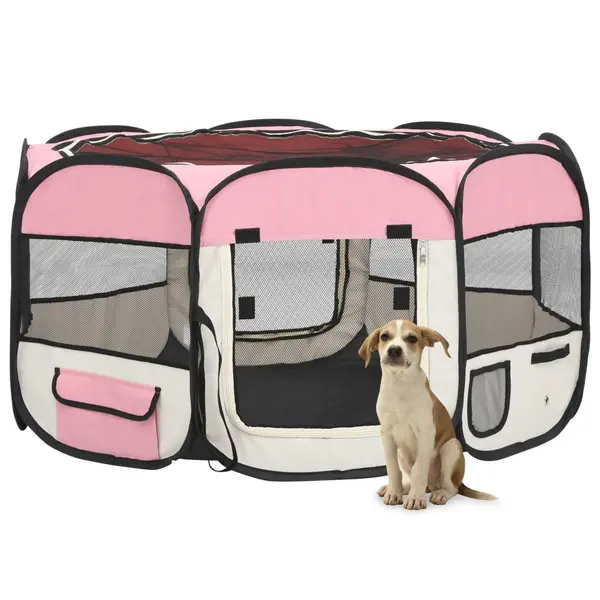 Gossi tarc joaca pliabil caini cu sac de transport roz 125x125x61 cm