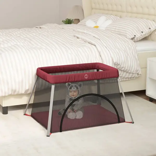 Gossi tarc pentru copii cu saltea, rosu, panza textil