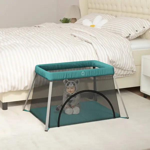 Gossi tarc pentru copii cu saltea, verde, panza textil