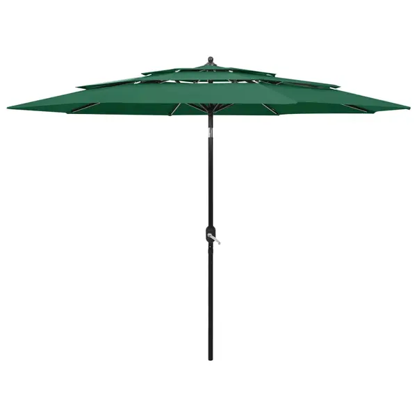 Gossi umbrela de gradina cu 3 niveluri, stalp aluminiu, verde, 3 m